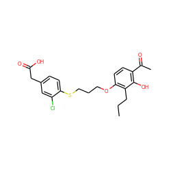 CCCc1c(OCCCSc2ccc(CC(=O)O)cc2Cl)ccc(C(C)=O)c1O ZINC000012358257