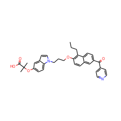 CCCc1c(OCCCn2ccc3cc(OC(C)(C)C(=O)O)ccc32)ccc2cc(C(=O)c3ccncc3)ccc12 ZINC000044352081