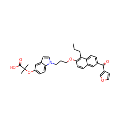 CCCc1c(OCCCn2ccc3cc(OC(C)(C)C(=O)O)ccc32)ccc2cc(C(=O)c3ccoc3)ccc12 ZINC000042890958