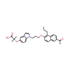 CCCc1c(OCCCn2ccc3cc(OC(C)(C)C(=O)O)ccc32)ccc2cc(C(C)=O)ccc12 ZINC000040951694