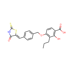 CCCc1c(OCc2ccc(/C=C3\SC(=S)NC3=O)cc2)ccc(C(=O)O)c1O ZINC000026272855