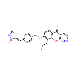 CCCc1c(OCc2ccc(/C=C3\SC(=S)NC3=O)cc2)ccc(C(=O)c2ccncc2)c1O ZINC000026280153