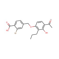 CCCc1c(OCc2ccc(C(=O)O)c(Br)c2)ccc(C(C)=O)c1O ZINC000027898105