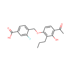 CCCc1c(OCc2ccc(C(=O)O)cc2F)ccc(C(C)=O)c1O ZINC000027883400