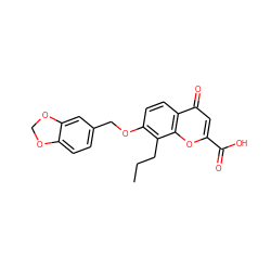 CCCc1c(OCc2ccc3c(c2)OCO3)ccc2c(=O)cc(C(=O)O)oc12 ZINC000013834078