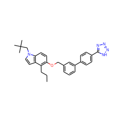 CCCc1c(OCc2cccc(-c3ccc(-c4nnn[nH]4)cc3)c2)ccc2c1ccn2CC(C)(C)C ZINC000028469228