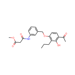 CCCc1c(OCc2cccc(NC(=O)CC(=O)OC)c2)ccc(C(C)=O)c1O ZINC000026398923