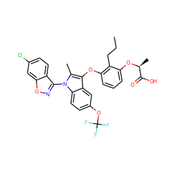 CCCc1c(Oc2c(C)n(-c3noc4cc(Cl)ccc34)c3ccc(OC(F)(F)F)cc23)cccc1O[C@@H](C)C(=O)O ZINC000028471450