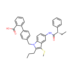 CCCc1c(SC)c2cc(NC(=O)[C@@H](CC)c3ccccc3)ccc2n1Cc1ccc(-c2ccccc2C(=O)O)cc1 ZINC000049745984