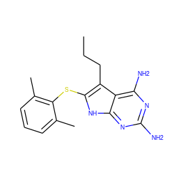 CCCc1c(Sc2c(C)cccc2C)[nH]c2nc(N)nc(N)c12 ZINC000040917773