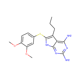 CCCc1c(Sc2ccc(OC)c(OC)c2)[nH]c2nc(N)nc(N)c12 ZINC000040918454