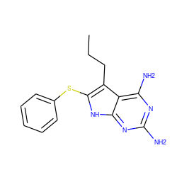 CCCc1c(Sc2ccccc2)[nH]c2nc(N)nc(N)c12 ZINC000040917774