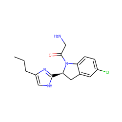 CCCc1c[nH]c([C@@H]2Cc3cc(Cl)ccc3N2C(=O)CN)n1 ZINC000013588025