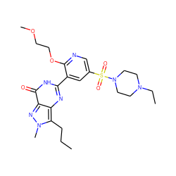 CCCc1c2nc(-c3cc(S(=O)(=O)N4CCN(CC)CC4)cnc3OCCOC)[nH]c(=O)c2nn1C ZINC000040379562