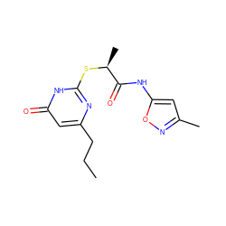 CCCc1cc(=O)[nH]c(S[C@@H](C)C(=O)Nc2cc(C)no2)n1 ZINC000011001194