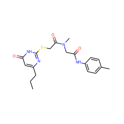 CCCc1cc(=O)[nH]c(SCC(=O)N(C)CC(=O)Nc2ccc(C)cc2)n1 ZINC000008580146