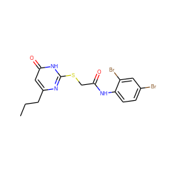 CCCc1cc(=O)[nH]c(SCC(=O)Nc2ccc(Br)cc2Br)n1 ZINC000013597965