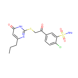 CCCc1cc(=O)[nH]c(SCC(=O)c2ccc(Cl)c(S(N)(=O)=O)c2)n1 ZINC000084602119