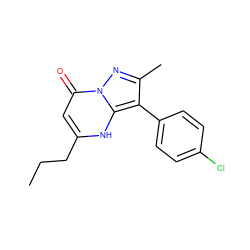 CCCc1cc(=O)n2nc(C)c(-c3ccc(Cl)cc3)c2[nH]1 ZINC000100615492