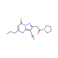 CCCc1cc(=O)n2nc(CC(=O)N3CCCC3)c(C#N)c2[nH]1 ZINC000473247778