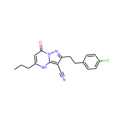 CCCc1cc(=O)n2nc(CCc3ccc(Cl)cc3)c(C#N)c2[nH]1 ZINC000473249360