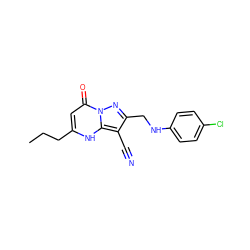 CCCc1cc(=O)n2nc(CNc3ccc(Cl)cc3)c(C#N)c2[nH]1 ZINC000473249338