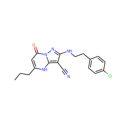 CCCc1cc(=O)n2nc(NCCc3ccc(Cl)cc3)c(C#N)c2[nH]1 ZINC000473247917