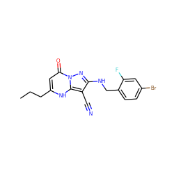 CCCc1cc(=O)n2nc(NCc3ccc(Br)cc3F)c(C#N)c2[nH]1 ZINC000473247238