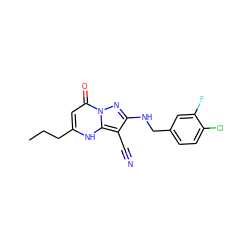 CCCc1cc(=O)n2nc(NCc3ccc(Cl)c(F)c3)c(C#N)c2[nH]1 ZINC000473247965