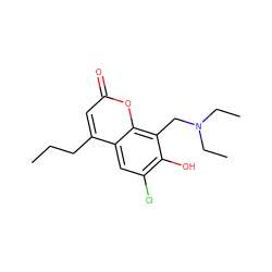 CCCc1cc(=O)oc2c(CN(CC)CC)c(O)c(Cl)cc12 ZINC000020328250