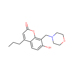 CCCc1cc(=O)oc2c(CN3CCOCC3)c(O)ccc12 ZINC000020230583