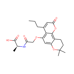 CCCc1cc(=O)oc2c3c(cc(OCC(=O)N[C@@H](C)C(=O)O)c12)OC(C)(C)CC3 ZINC000006624624