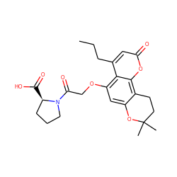 CCCc1cc(=O)oc2c3c(cc(OCC(=O)N4CCC[C@H]4C(=O)O)c12)OC(C)(C)CC3 ZINC000012890343