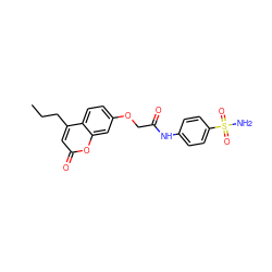 CCCc1cc(=O)oc2cc(OCC(=O)Nc3ccc(S(N)(=O)=O)cc3)ccc12 ZINC000006669319