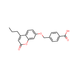 CCCc1cc(=O)oc2cc(OCc3ccc(C(=O)O)cc3)ccc12 ZINC000000134437