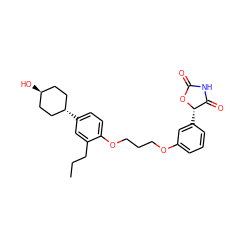 CCCc1cc([C@H]2CC[C@H](O)CC2)ccc1OCCCOc1cccc([C@@H]2OC(=O)NC2=O)c1 ZINC000299813816