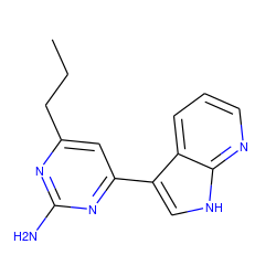 CCCc1cc(-c2c[nH]c3ncccc23)nc(N)n1 ZINC000116641637