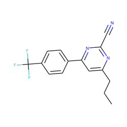 CCCc1cc(-c2ccc(C(F)(F)F)cc2)nc(C#N)n1 ZINC000049016996