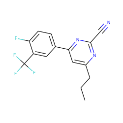 CCCc1cc(-c2ccc(F)c(C(F)(F)F)c2)nc(C#N)n1 ZINC000058520264