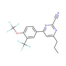 CCCc1cc(-c2ccc(OC(F)(F)F)c(C(F)(F)F)c2)nc(C#N)n1 ZINC000058487660