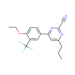 CCCc1cc(-c2ccc(OCC)c(C(F)(F)F)c2)nc(C#N)n1 ZINC000058603404