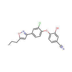 CCCc1cc(-c2ccc(Oc3ccc(C#N)cc3O)c(Cl)c2)no1 ZINC000096271643