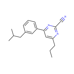 CCCc1cc(-c2cccc(CC(C)C)c2)nc(C#N)n1 ZINC000058598753