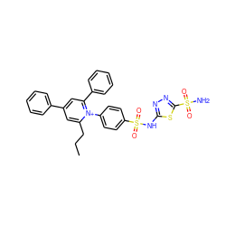 CCCc1cc(-c2ccccc2)cc(-c2ccccc2)[n+]1-c1ccc(S(=O)(=O)Nc2nnc(S(N)(=O)=O)s2)cc1 ZINC000014956383