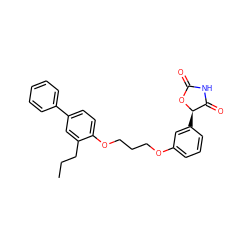 CCCc1cc(-c2ccccc2)ccc1OCCCOc1cccc([C@H]2OC(=O)NC2=O)c1 ZINC000012358516