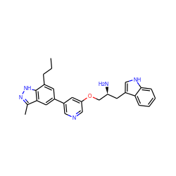 CCCc1cc(-c2cncc(OC[C@@H](N)Cc3c[nH]c4ccccc34)c2)cc2c(C)n[nH]c12 ZINC000059206023