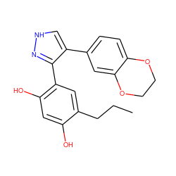 CCCc1cc(-c2n[nH]cc2-c2ccc3c(c2)OCCO3)c(O)cc1O ZINC000003984097