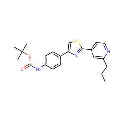 CCCc1cc(-c2nc(-c3ccc(NC(=O)OC(C)(C)C)cc3)cs2)ccn1 ZINC000072182507