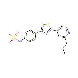 CCCc1cc(-c2nc(-c3ccc(NS(C)(=O)=O)cc3)cs2)ccn1 ZINC000072181915