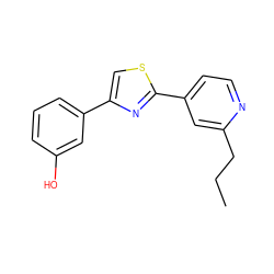 CCCc1cc(-c2nc(-c3cccc(O)c3)cs2)ccn1 ZINC000072181904